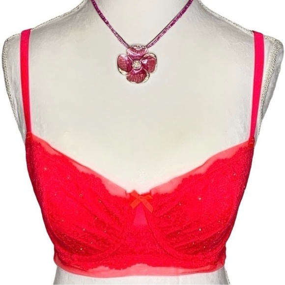 VICTORIA’S SECRET Dream Angels balconette Red Rhinestones Underwire bra 36DD/36E - Picture 1 of 7